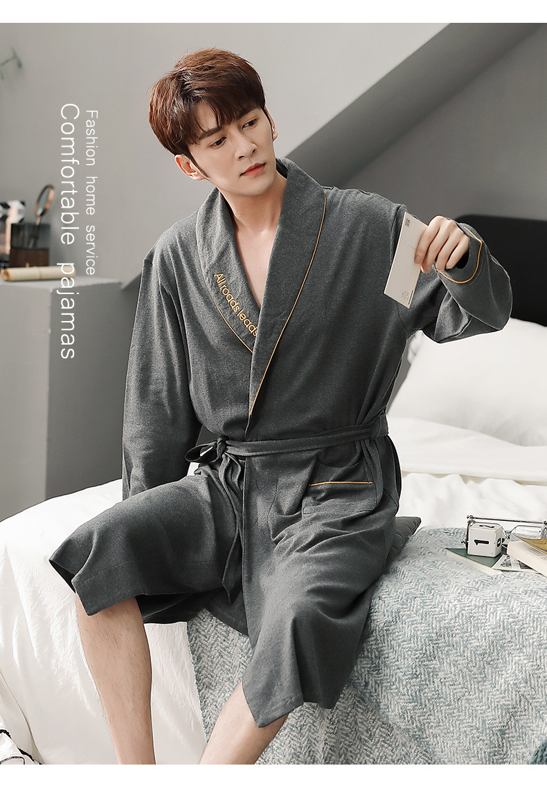 睡衣睡袍睡袍男春夏純棉日式長款和服浴衣寬松加大碼浴袍男士連體睡衣長袖 Yahoo奇摩拍賣