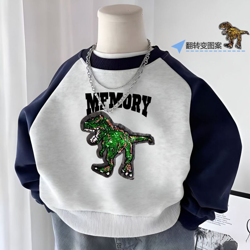 Nasa Boys' Sweatshirt Children's Autumn and Winter Reversible Sequin Dinosaur Raglan Top Baby Casual Sports Base Shirt Nasa Boys' Sweatshirt Children's Autumn and Winter Reversible Sequin Dinosaur Raglan Top Baby Casual Sports Base Shirt