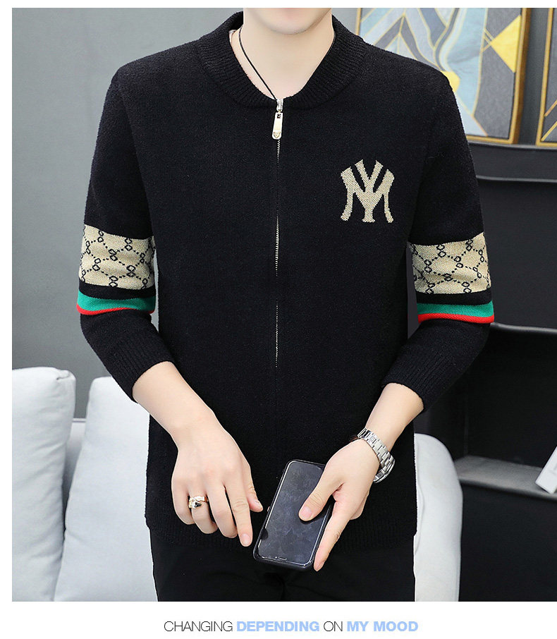 In 2022, trendy brand zipper knitted cardigans for men with stand-up collars, casual autumn slim-fit sweaters, jackets and coats are popular among the youth pic 9