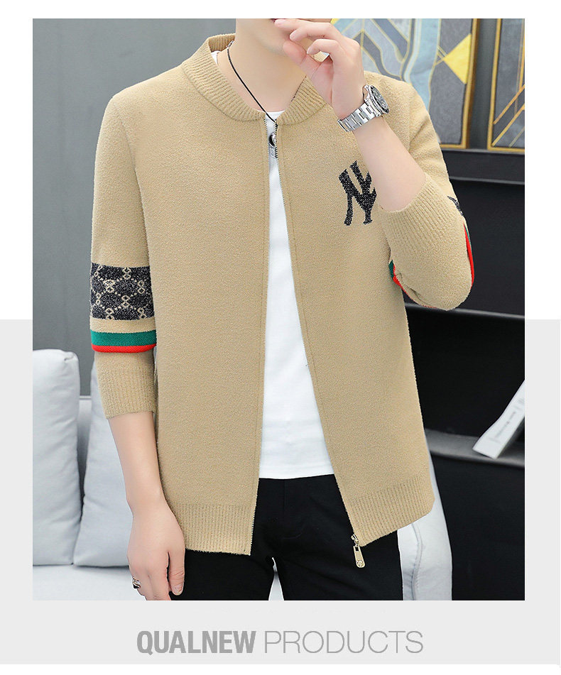 In 2022, trendy brand zipper knitted cardigans for men with stand-up collars, casual autumn slim-fit sweaters, jackets and coats are popular among the youth pic 10