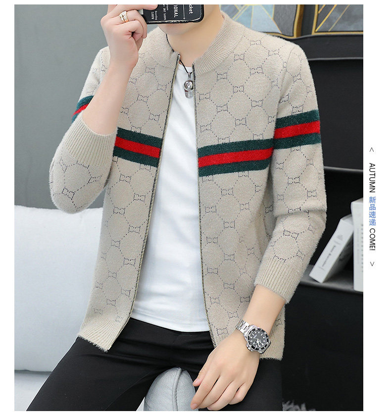 In 2022, trendy brand zipper knitted cardigans for men with stand-up collars, casual autumn slim-fit sweaters, jackets and coats are popular among the youth pic 23