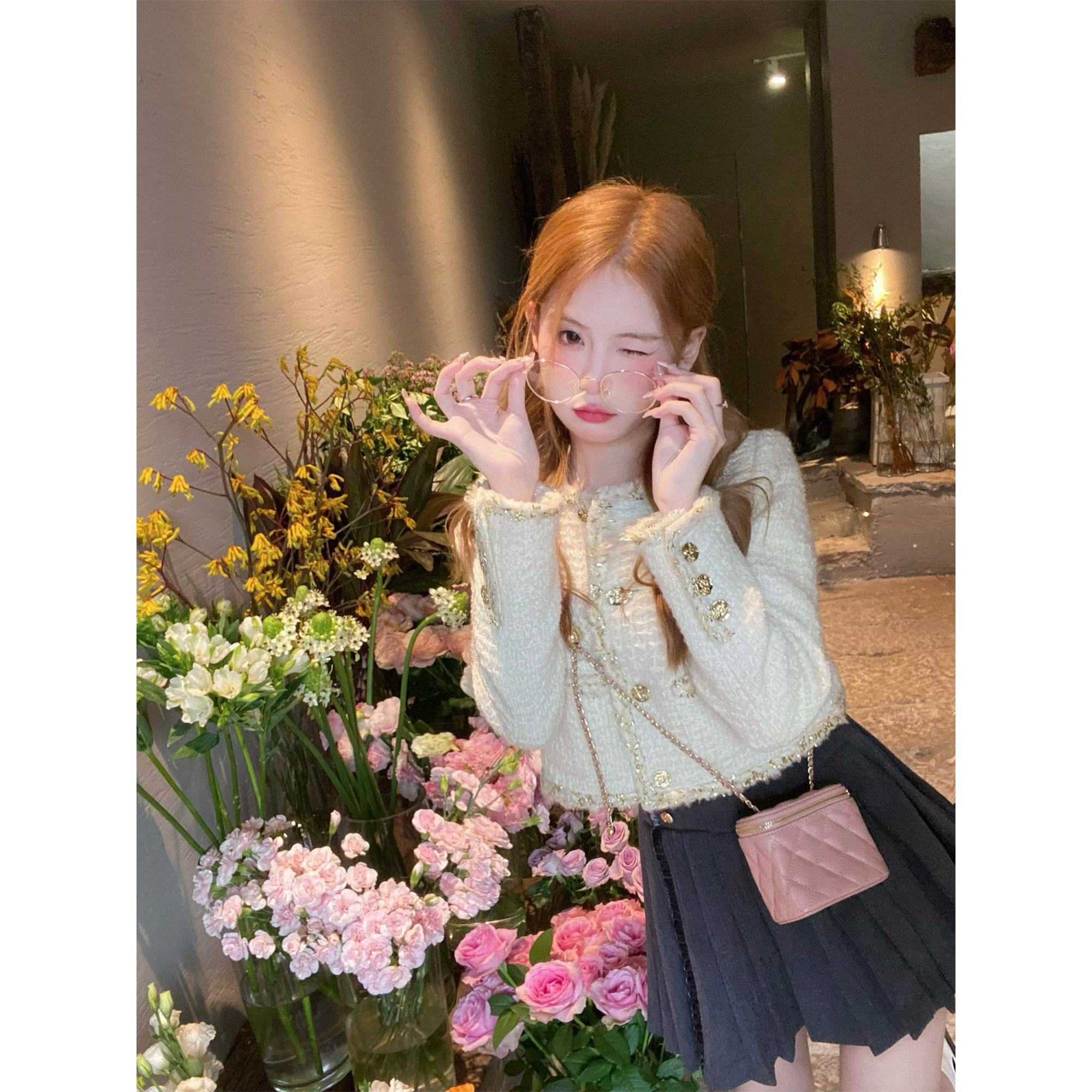 GA Baiyun Broken White Rich Family Daughter Feeling Wool Fragrance Coat Women's High-end Lady Style Autumn and Winter Short Tops