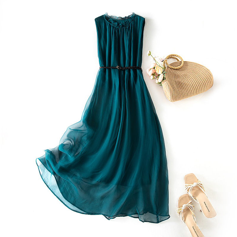 High-End Silk Dress for Women 2026 Summer New Style Seaside Vacation Fairy-Like Mulberry Silk Vest Long Dress
