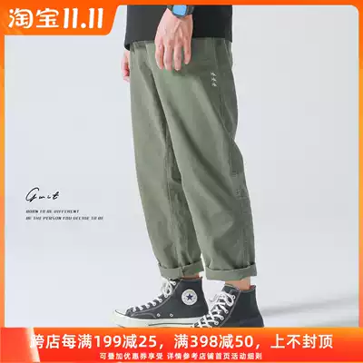 GWIT (blue whale) embroidery cool summer new thin loose casual straight American overalls trousers men