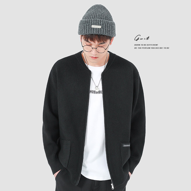 GWIT ລະດູໃບໄມ້ປົ່ງແລະດູໃບໄມ້ລົ່ນແບບໃຫມ່ຂອງຊາວອາເມລິກາເສື້ອຍືດຊັ້ນນອກ trendy lapel sweater jacket knitted cardigan ສໍາລັບຜູ້ຊາຍ