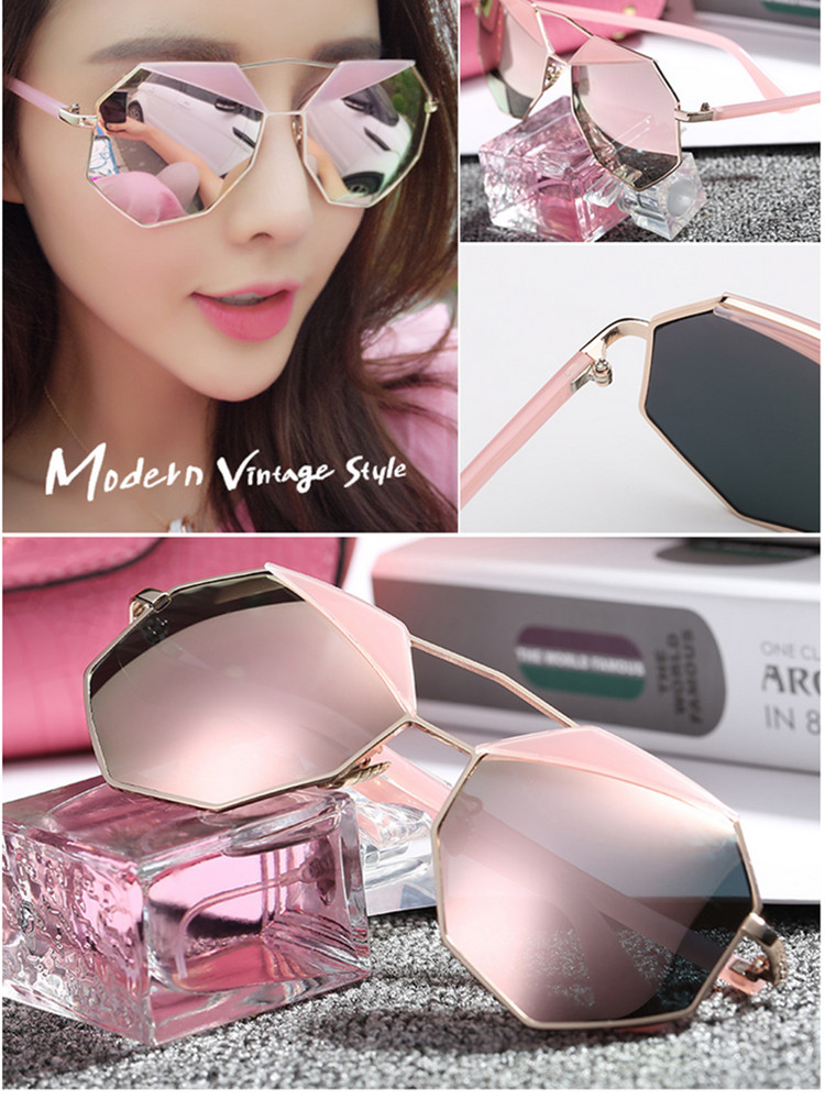 Kính râm màu đỏ nữ 2018 mới kính gọng tròn đa giác nữ phiên bản Hàn Quốc của kính râm thủy triều có độ chống tia UV gọng kính cận nữ