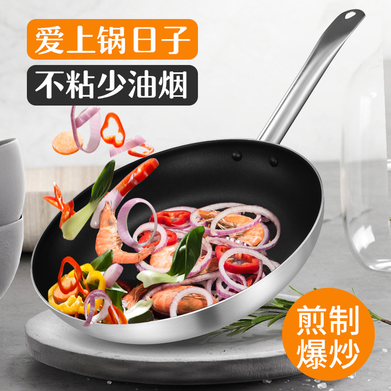 Flat bottom non-stick pan Wok Household frying pan Pan Multi-function fume-free pan Induction cooker Gas-covered universal