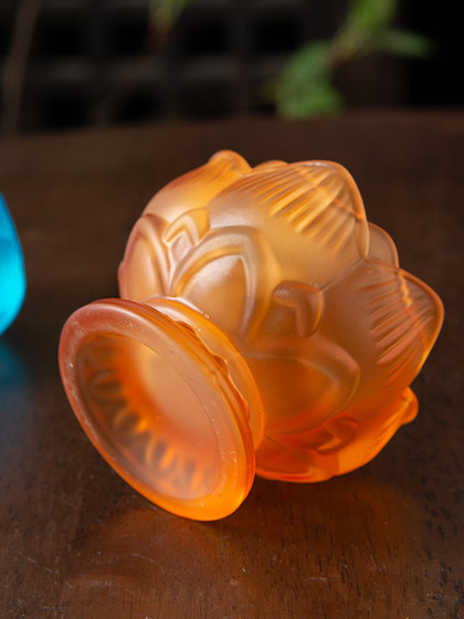 七彩琉璃莲花烛台摆件家用酥油蜡烛灯座佛前创意荷花酥油灯