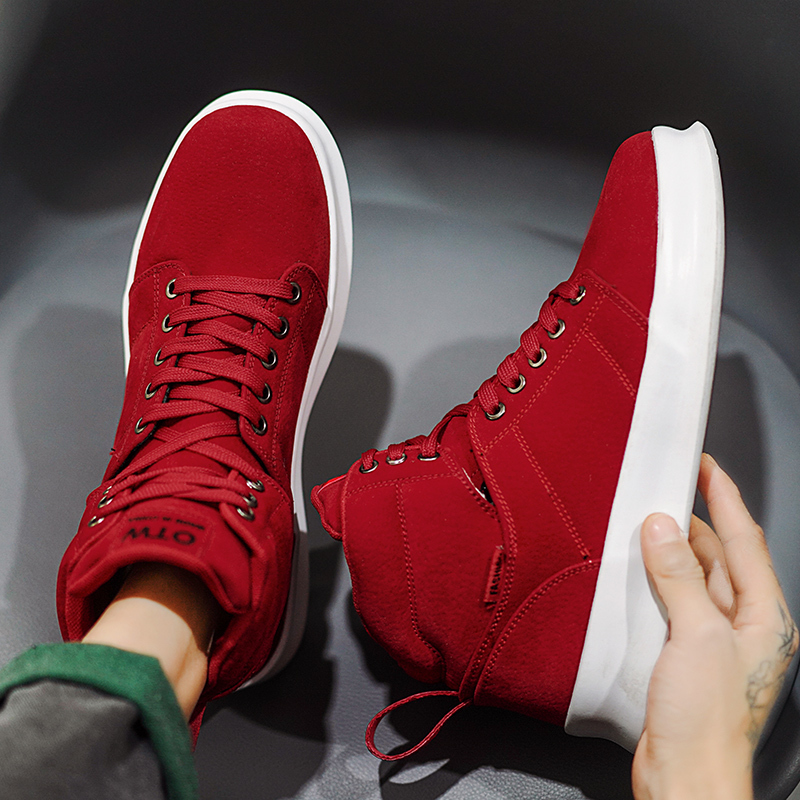 Autumn Men's High-Top Red Shoes, Sports Casual Basketball Red Shoes, Versatile Youth Sneakers for the Year of Birth, Size 38