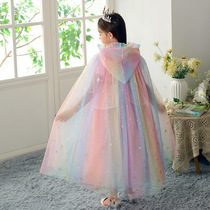 Girls fashionable Elsa cape princess colorful mesh cape for children and little girls to wear Halloween spring and autumn shawl