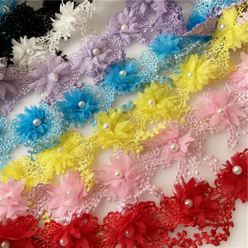 Three-dimensional chiffon flower water-soluble lace DIY clothing accessories dance clothing lace lace decoration skirt pink