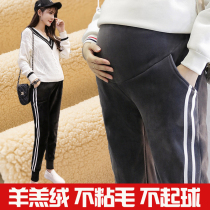 Pregnant womens pants in winter thickening plus velvet autumn and winter wear fashion bottoming pants winter warm pants winter sports cotton pants