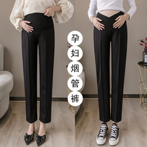 Professional wear pregnant women belly pants Spring and Autumn new casual thin straight Roman cloth high and low waist fashion wear pants