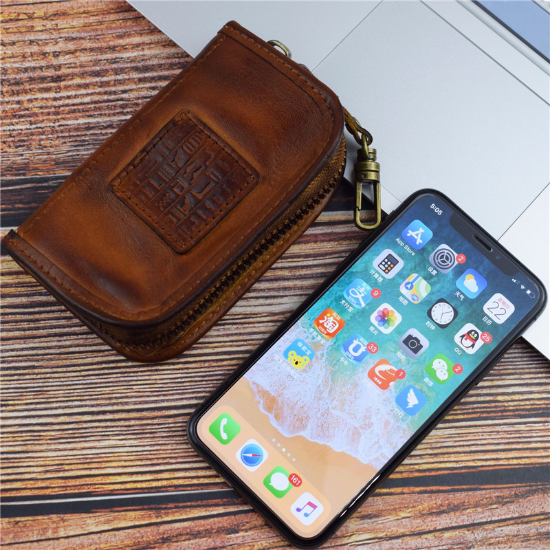 Khăn lau tay có thể giặt bằng da thuộc da đa chức năng dung lượng lớn túi chìa khóa xe retro lưu trữ túi mini - Trường hợp chính ví móc khóa silicon