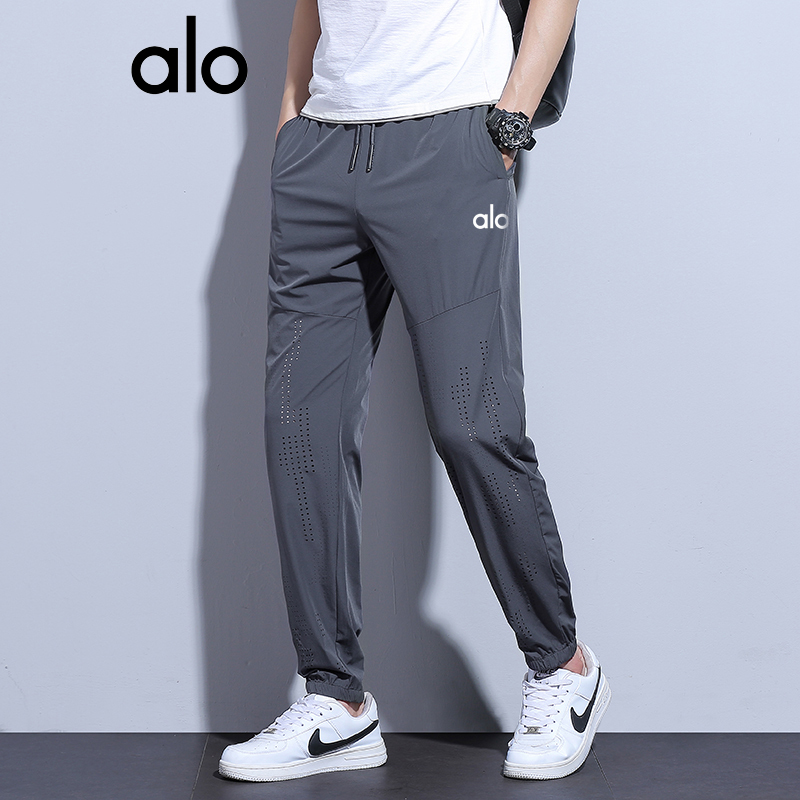 Alo Summer Thin Sports Pants for Men, Large Size, Breathable, Elastic, Quick-Drying, High-Waisted, Ice Silk Casual Pants