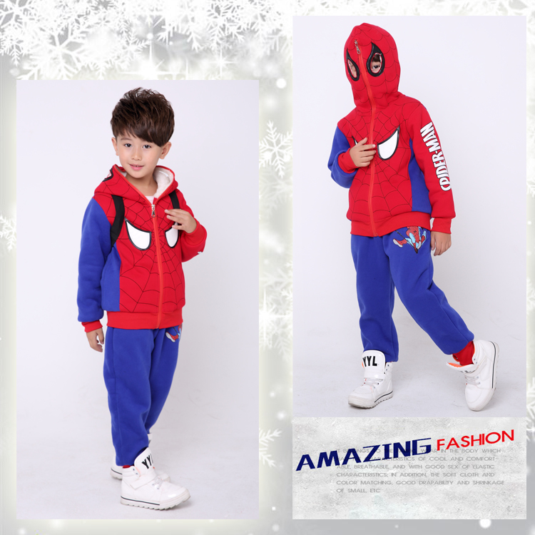 Mới 3 Người nhện 5 Trẻ em Mặc 6 Bé 7 Mặc mùa đông 8 Plus Nhung 9 Bộ đồ dày cho trẻ em Bộ đồ hai mảnh 10 tuổi shop quần áo trẻ em