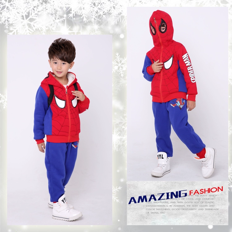 Mới 3 Người nhện 5 Trẻ em Mặc 6 Bé 7 Mặc mùa đông 8 Plus Nhung 9 Bộ đồ dày cho trẻ em Bộ đồ hai mảnh 10 tuổi bán quần áo trẻ em