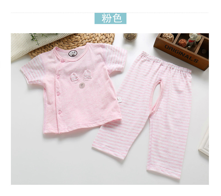 Đẹp trai hươu cotton bé quần áo trẻ em phần mỏng nửa tay áo mở quần phù hợp với nam giới và phụ nữ bé điều hòa không khí quần áo mùa hè quần áo