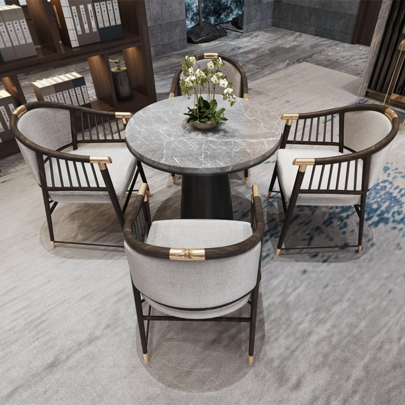 New Chinese style Zen dining room dining chair hotel lobby club reception chair modern minimalist solid wood negotiation table and chair combination