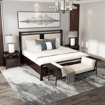 New Chinese style double bed solid wood modern Chinese style home master bedroom 1 8 meters wedding bed high-end hotel villa model room