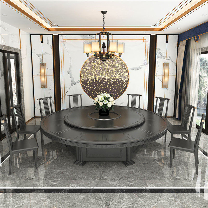 Hotel table restaurant solid wood large round table electric turntable 15 people 20 people home dining room box hot pot dining table and chairs