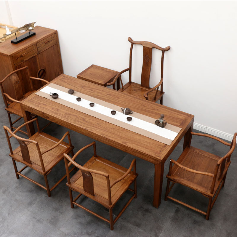 New Chinese style solid wood tea table and chair combination modern minimalist old elm wood desk walnut antique tea art table tea room furniture