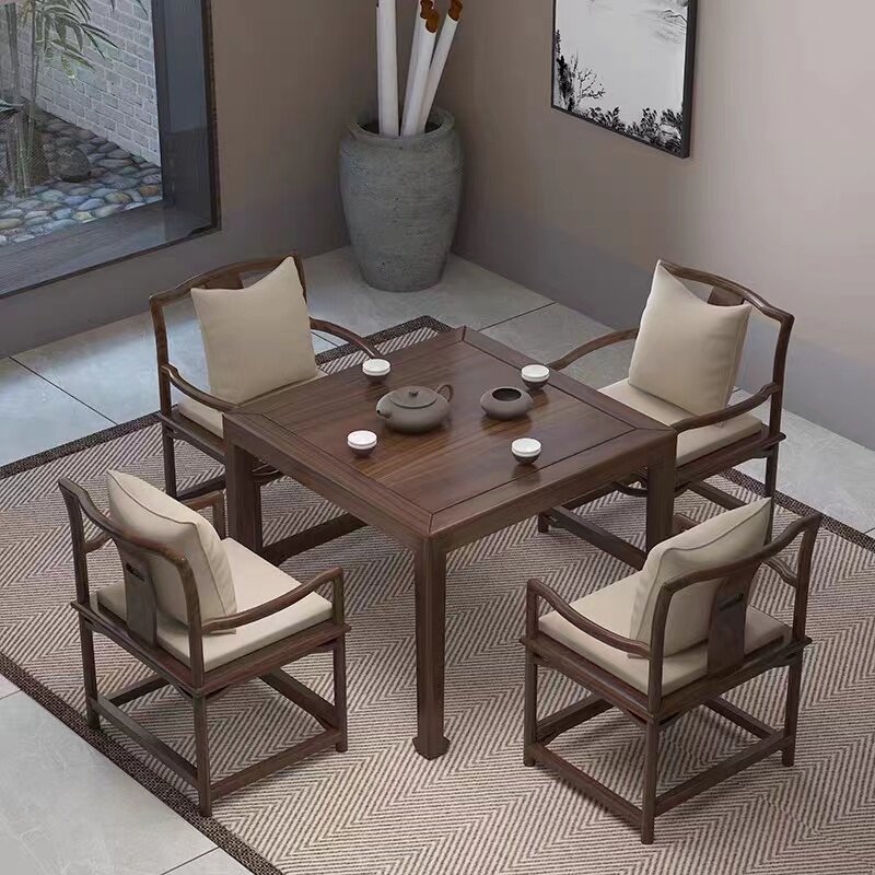 New Chinese-style solid wood square table dining table and chair combination old elm Baxian table chess and card square tea table square dining table