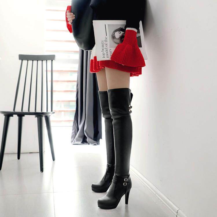 Сапоги 2023秋冬新款高跟骑士靴甜美粗跟过膝靴防水台高筒靴女超长筒靴子 Hung on the Yun