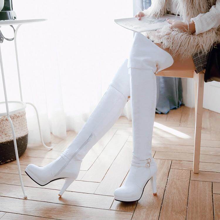 Сапоги 2023秋冬新款高跟骑士靴甜美粗跟过膝靴防水台高筒靴女超长筒靴子 Hung on the Yun