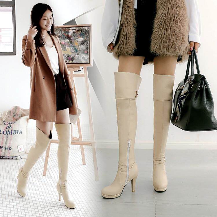 Сапоги 2023秋冬新款高跟骑士靴甜美粗跟过膝靴防水台高筒靴女超长筒靴子 Hung on the Yun