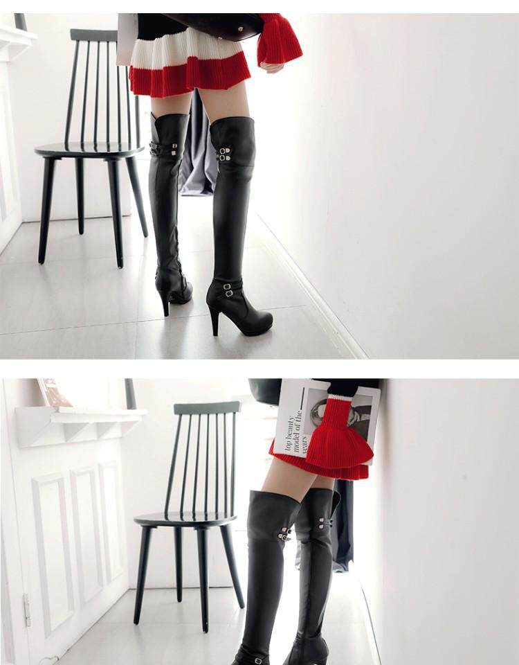 Сапоги 2023秋冬新款高跟骑士靴甜美粗跟过膝靴防水台高筒靴女超长筒靴子 Hung on the Yun