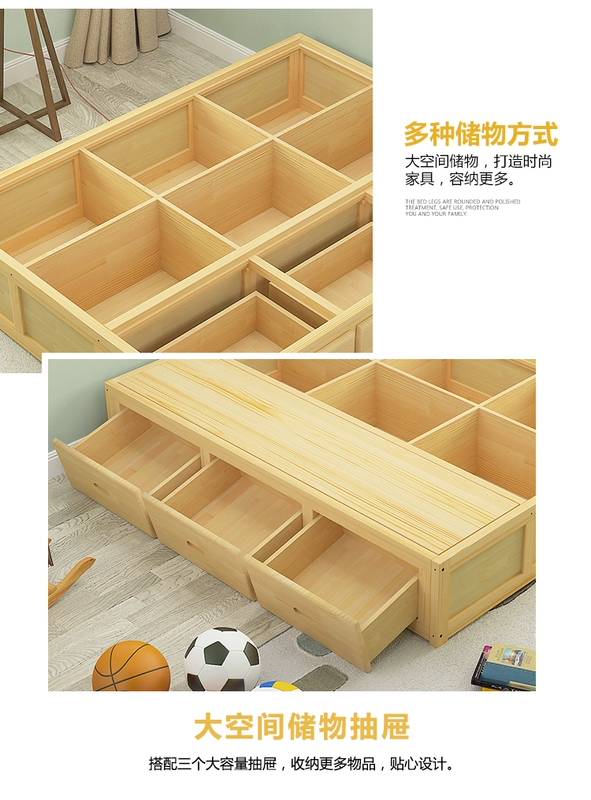 Tatami gỗ đôi giường 1,5 1,8 giường đơn 1,2 tầng tủ hộp giường ban công lưu trữ hộp cao ngăn kéo giường - Giường