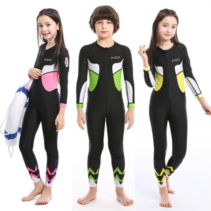 Child Swimsuit Boy Girl Long Sleeve Sunscreen Speed Dry Conjoined Diving Suit CUHK Child Student Holiday Swimsuit