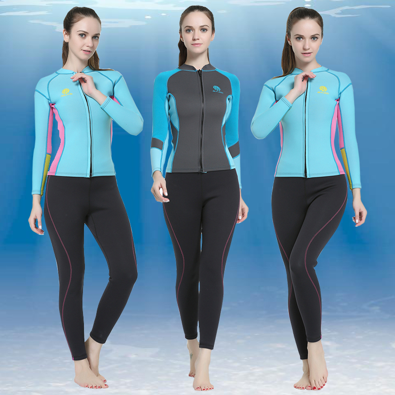 2mm thicker woman surfer clothes split long sleeve tops to warm and cold - proof sun - sun suit