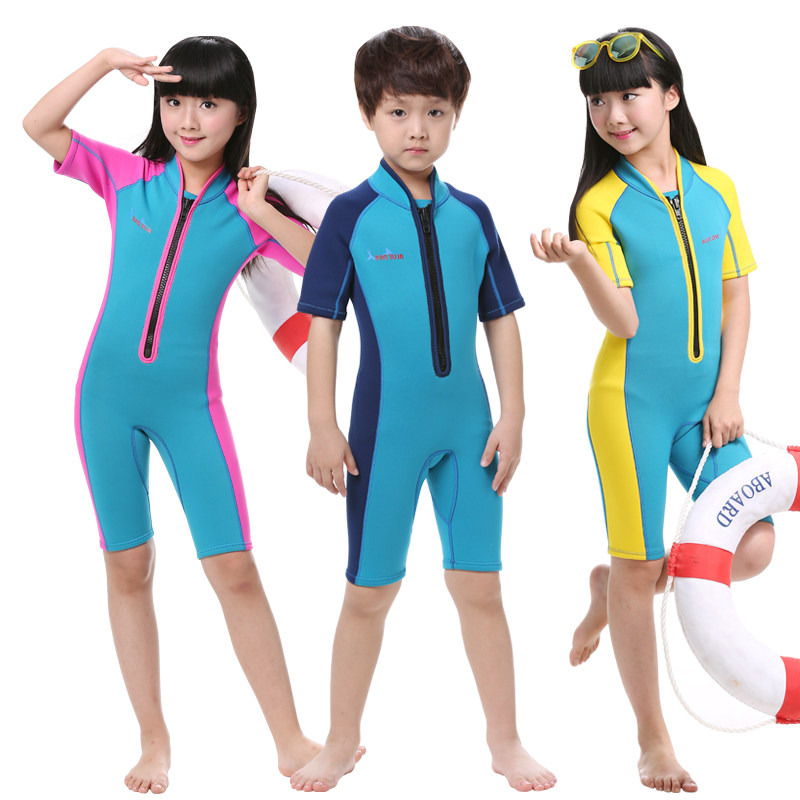 2mm warm swimsuit children's thickened boys and girls wetsuit one-piece student winter swimsuit sunscreen surfing suit