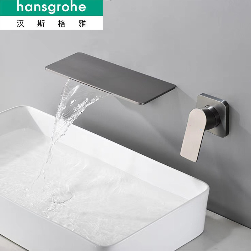 German Hansgrohe full copper hot and cold face basin bathtub waterfall tap black gun grey wire drawing gold into wall-style concealed