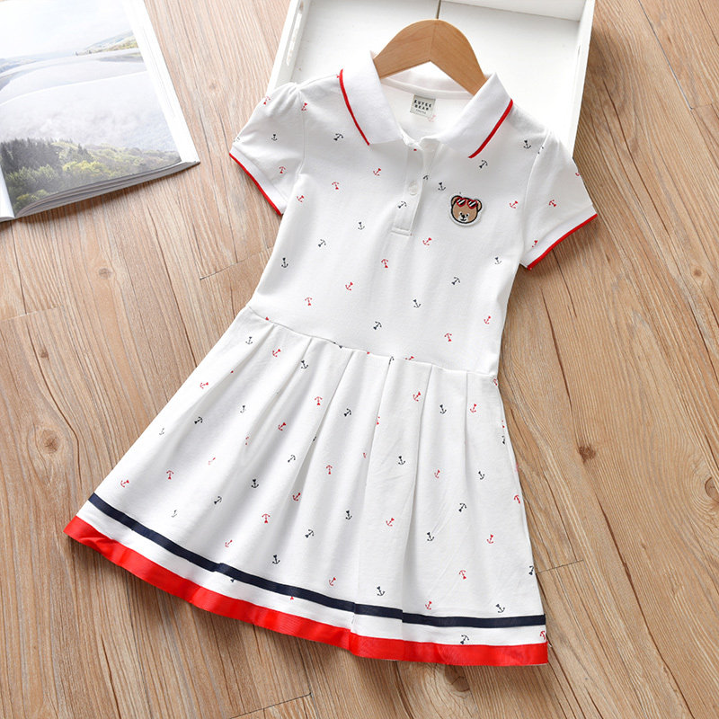 Girl Polo Ocean Dress Summer 2022 New Summer Dress Foreign Pie Summer Great Boy Pure Cotton Thin girl short sleeve dress
