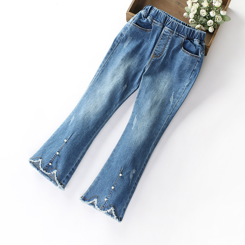 Girl Horn Jeans Autumn Thin Spring Autumn Microlao Slim children Girl Girl Scout girls Fall long pants