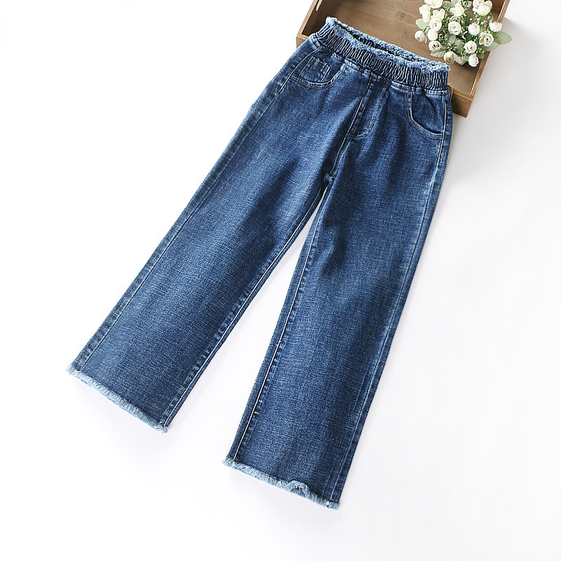 Girls denim wide pants Autumn new children's female foreign school in large children loose straight spring and autumn pants trousers autumn