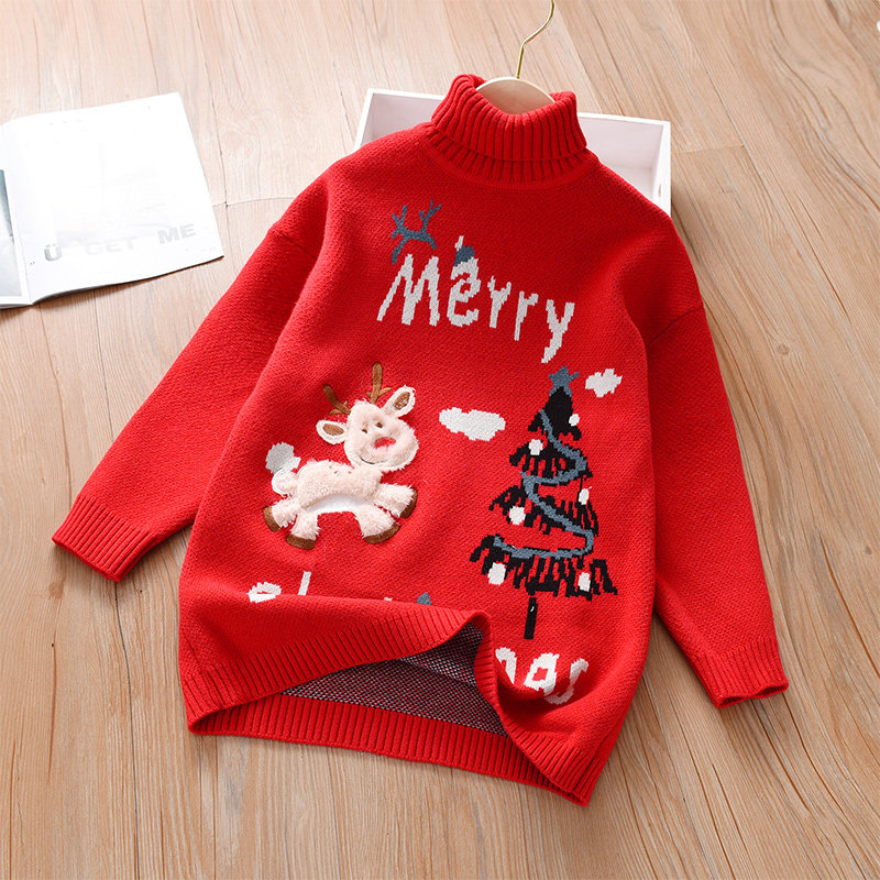 Girl's Christmas Red Ocean Dress Autumn Winter 2021 New Foreign Pie Winter winter New Year Knitted Sweaters