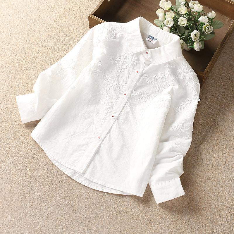 Girls ' shirt Korean version of the foreign style fashionable little girl autumn socialite baby long-sleeved children's white lace shirt