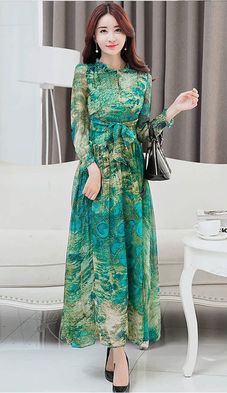 Thương hiệu nổi tiếng váy cao cấp 19 hè nữ lụa dài váy trung niên mẹ dài tay váy lụa - Sản phẩm HOT áo kiểu nữ đẹp tuổi 40