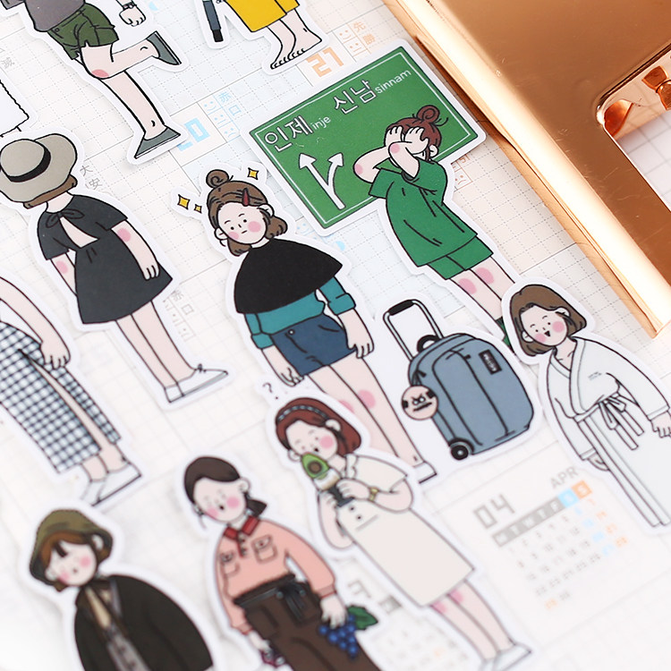 Hand Ledger Stickers Characters Material Hand Ledger Cute Cartoon Translucent Decorative Tools Perimeter Hand Painted Girl Life