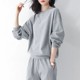 Cotton waffle sports suit women 2021 spring and autumn new fashion round neck long-sleeved casual running clothing women's sweater