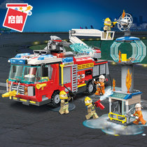 Enlightenment 2809 Airport Rescue Operation Fire Truck Compatible Lego Boy Small Grain Assembly Building Block Spelling Toy