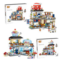1218 Octopus Burning Day Stock Store Small Grain Building Blocks 1219 Shaved Ice Shop Street View Collage Building Puzzle Toys