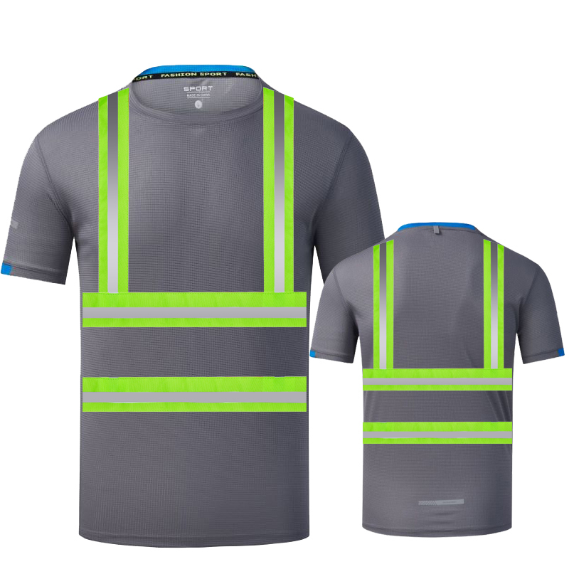 Quick-Drying Round-Neck Checkered Reflective Workwear for Construction Sites, Summer Short-Sleeve Reflective Workwear for Night Riding, Construction Sanitation Workwear T-Shirt