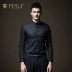 PINLI Pinli Mùa xuân Nam mới Slim Fit Cổ áo vuông sọc dài tay áo Top B183313543 - Áo Áo