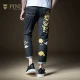 Quần denim nam PINLI 2019 xuân hè mới quần lửng in họa tiết quần nam đẹp trai hợp thời trang - Quần jean