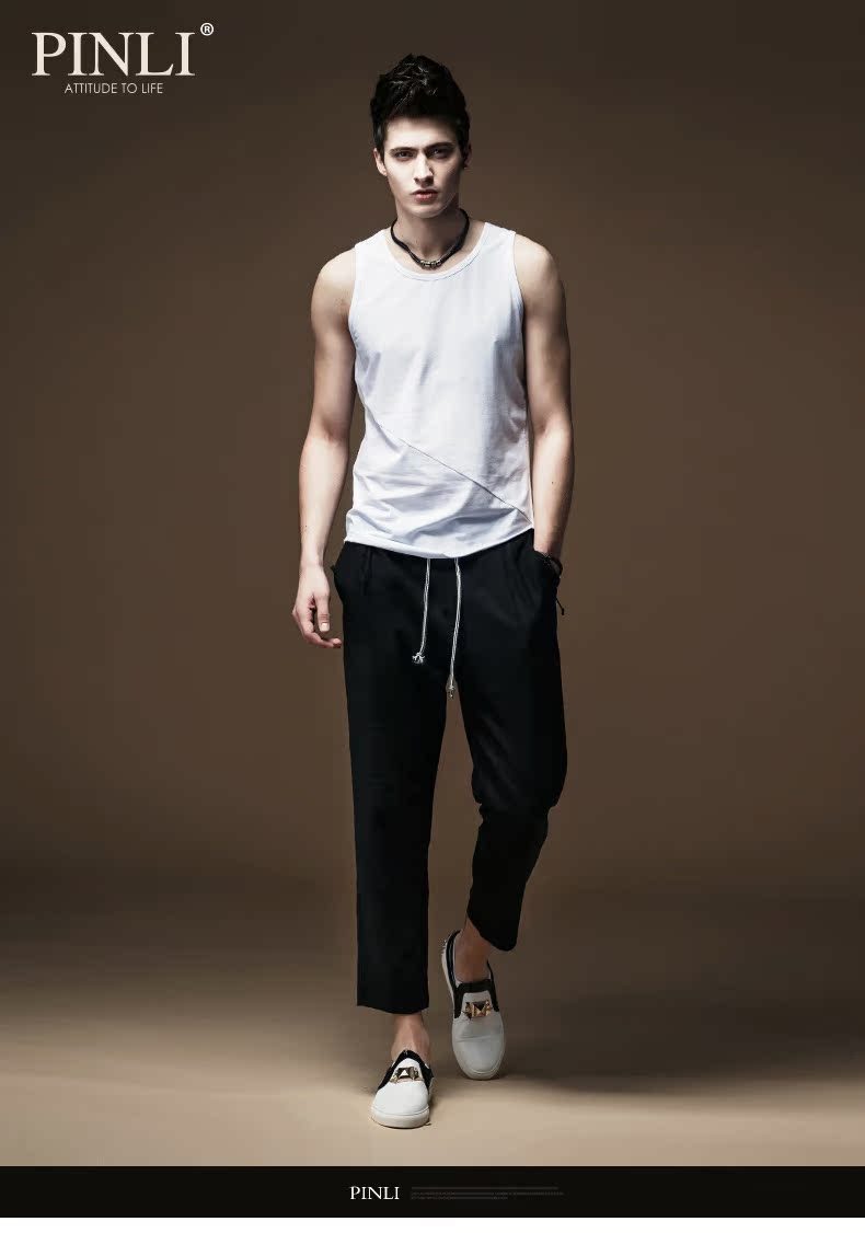 Bộ sản phẩm PINLI 2016 hè mới thời trang nam mặc Slim cổ tròn thấm mồ hôi vest nam chạm đáy áo M017 áo thun ba lỗ